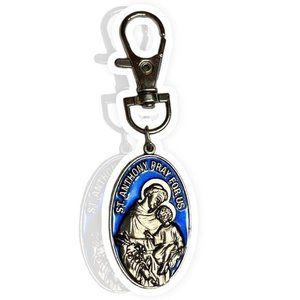 Blue St.Jude/St.Anthony Catholic Medal Double Sided Keychain